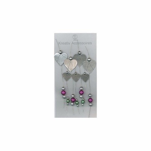 7 stickers 3d en métal - coeur avec petites breloques - perles 