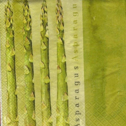 Lot 20 serviettes - asperges vertes - sur fond vert - légumes d'été 