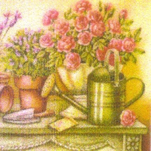 Lot 20 serviettes - printemps - table fleurie - arrosoir - jardinage