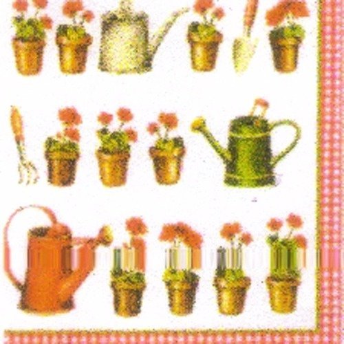Lot 20 serviettes - arrosoir et pot de fleurs - été 