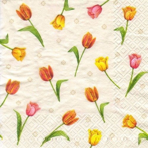Lot 20 serviettes - tulipes - rouge et jaune 
