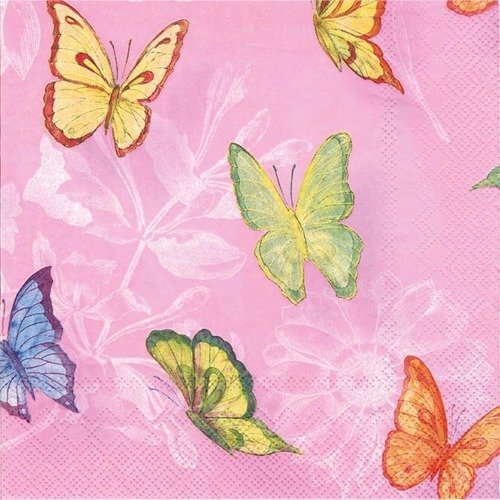 Lot 20 serviettes - envolée de papillons sur fond rose 