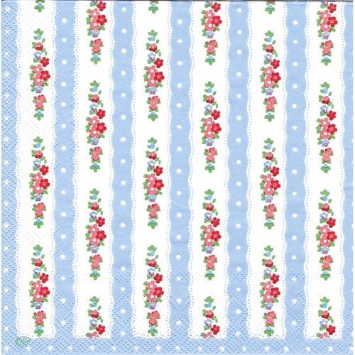 Lot 20 serviettes - décoration florale - ton bleu 
