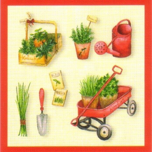 Lot 20 serviettes - outils de jardin - rouge 
