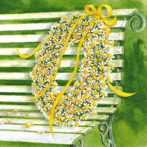 Lot 20 serviettes- couronne de fleurs sur un banc 