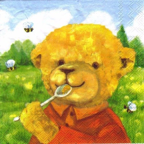 Lot 20 serviettes - petit ours mange du miel avec les abeilles