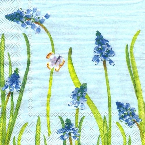 Lot 20 serviettes - muscari - fleurs bleues 