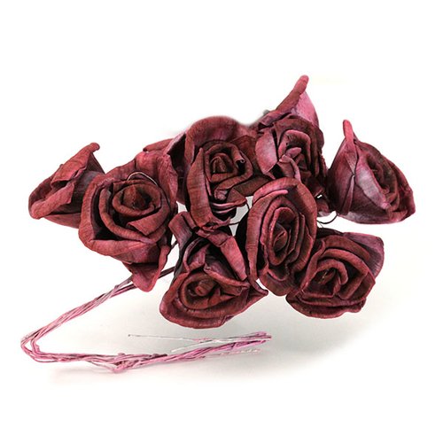 Sachet de 10 roses 4cm bordeaux 55484