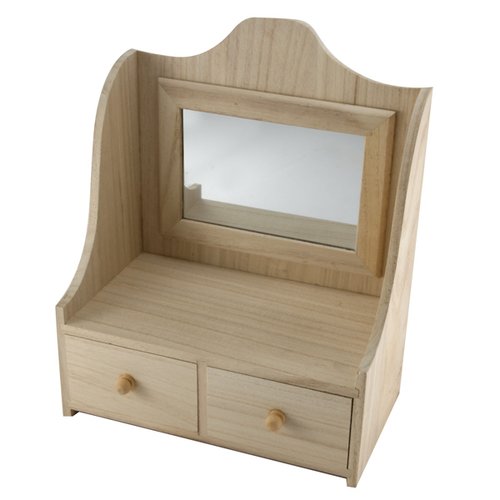 Mini commode bois 2 tiroirs + miroir 23x13x25cm