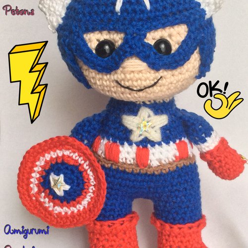 Amigurumi crochet captain america selon le design minasscraft