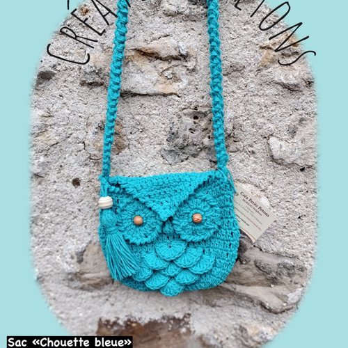 Sac crochet chouette coton turquoise