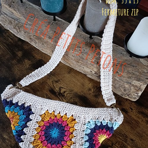 Sac banane granny crochet en coton