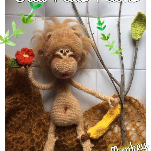 Monkey, singe en crochet, jouet de collection