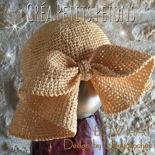 Chapeau de femme bow hat design by uyuycrochet raphia crème