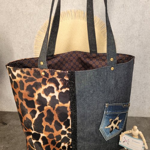 Le sac cabas jeans et léopard.