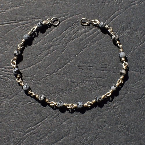 Bracelet argent 925 et pierres naturelles d'obsidienne