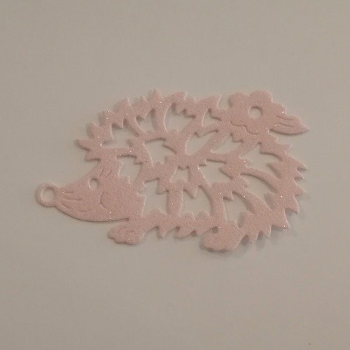 N°80 découpe d'un hérisson avec une fleur en papier peint rose pailleté