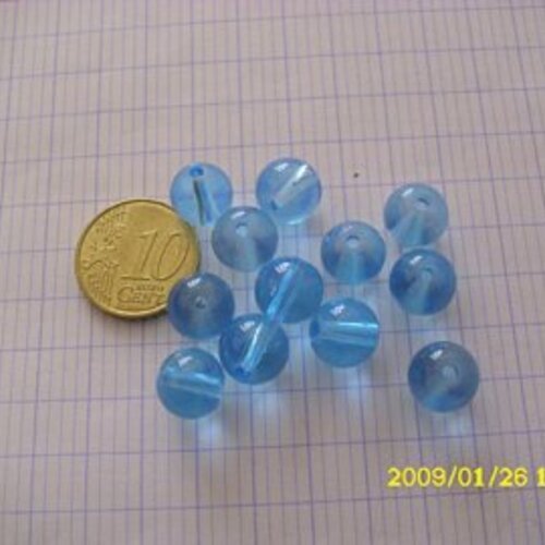 15 Perles De Verre 10 Mm Boules Bleu mat Q12-11