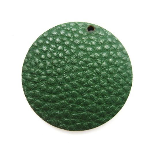 Pendentif rond en cuir artificiel vert 3.8 cm déstockage