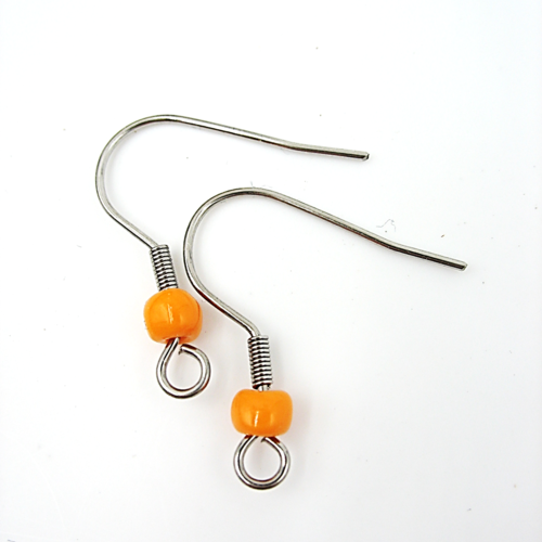 2 supports crochets boucles d'oreilles en acier inoxydable et perles orange