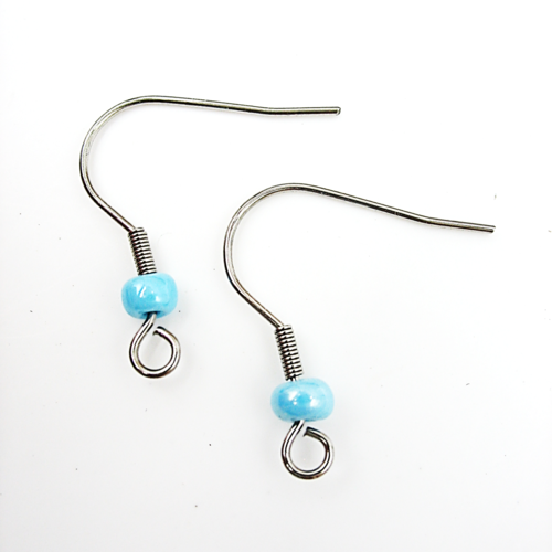 2 supports crochets boucles d'oreilles en acier inoxydable et perles bleues