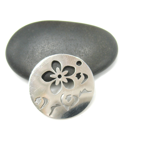 Pendentif rond fleurs en acier inoxydable
