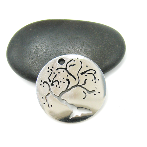 Pendentif rond arbre de vie en acier inoxydable