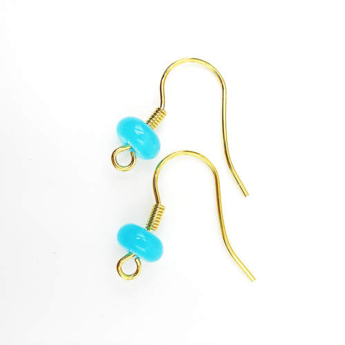 2 supports crochets de boucles d'oreilles en acier inoxydable et rondelles bleu turquoise