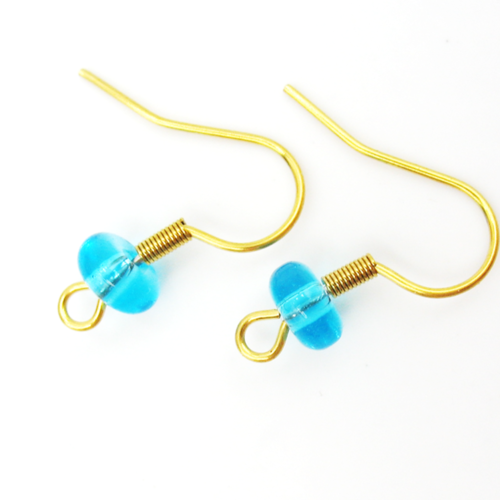 2 supports crochets de boucles d'oreilles en acier inoxydable et rondelles bleues