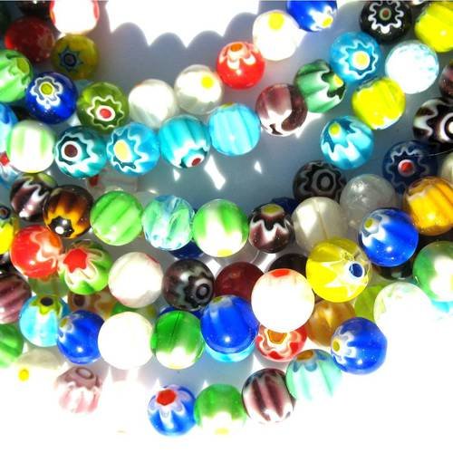 Lot de 10 perles de verre millefiori 8mm multicolores