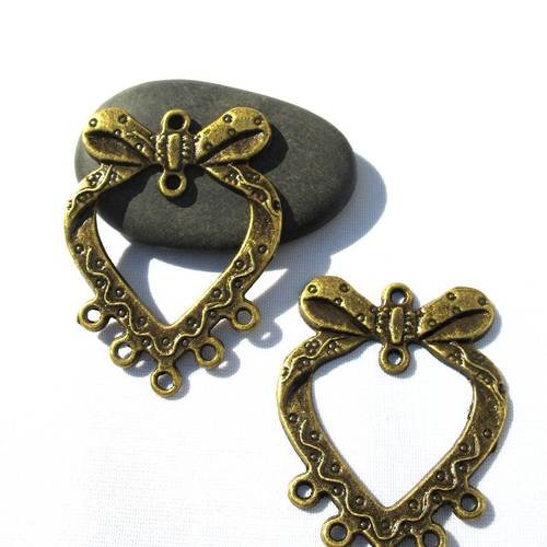 2 connecteurs bronze en forme coeur avec  noeud