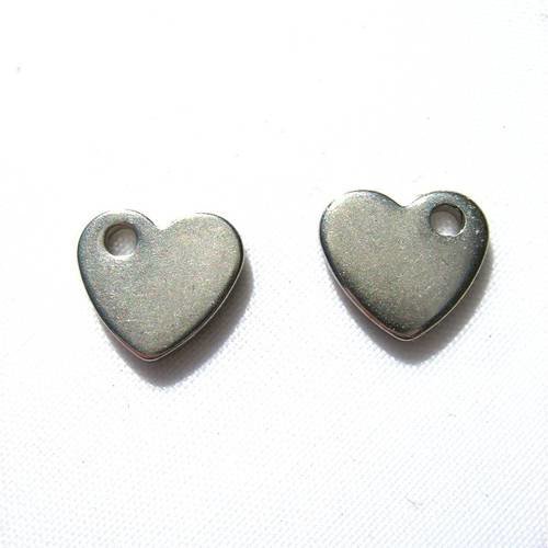 2 pendentifs breloques coeurs en acier inoxydable
