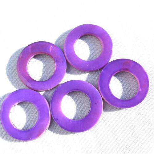 5 perles donuts coquillage 20 mm violet