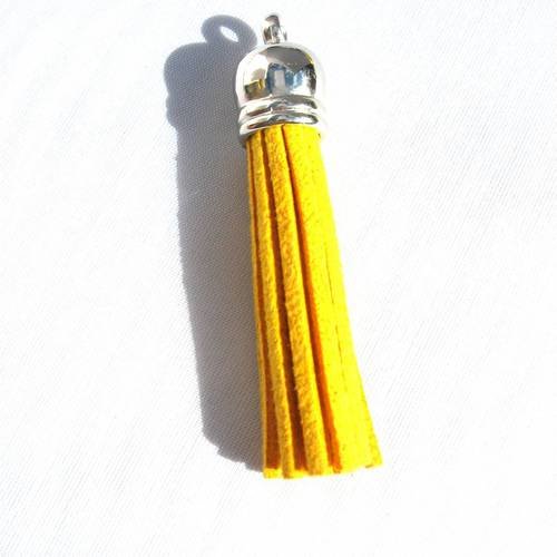 Pendentif pompon jaune  6 cm en suédine