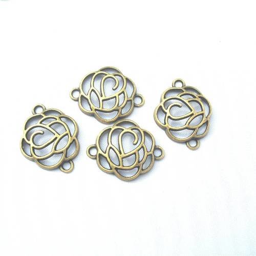 4 connecteurs fleurs en bronze style tibétain