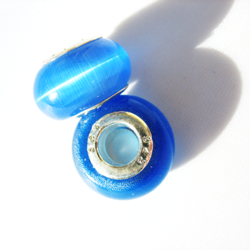 Perle à gros trou style européen œil de chat bleu