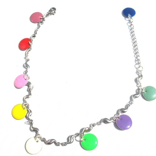 Chaîne de cheville acier inoxydable et sequins ronds multicolores