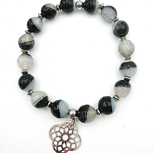 Bracelet élastique en perles d'agate et acier inoxydable