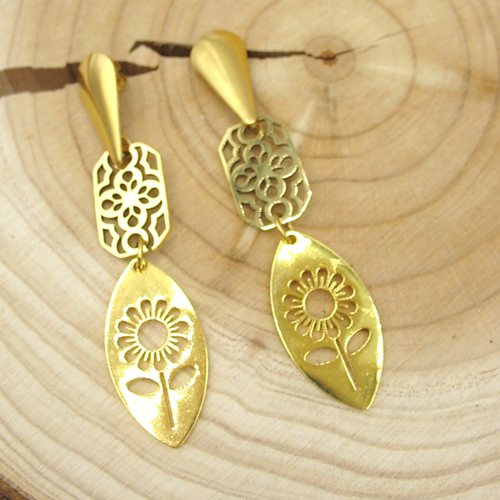 Boucles d'oreilles florales en acier inoxydable doré