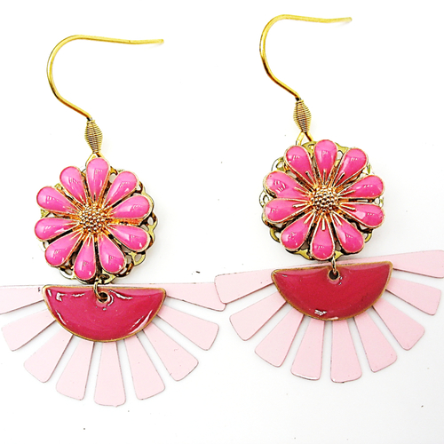 Boucles d'oreilles florales fuchsia et rose