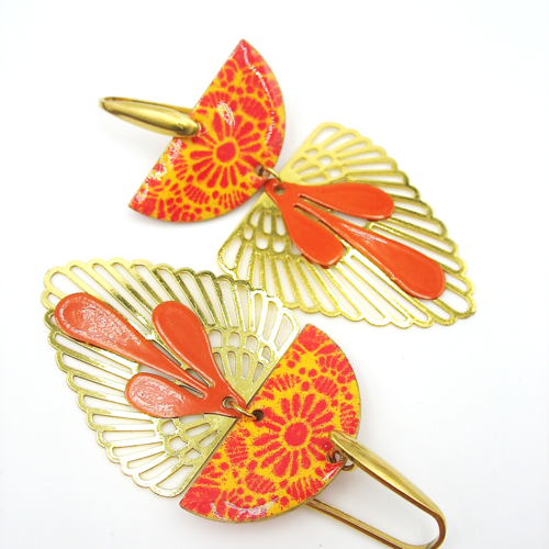 Boucles d'oreilles  solaire orange et jaune