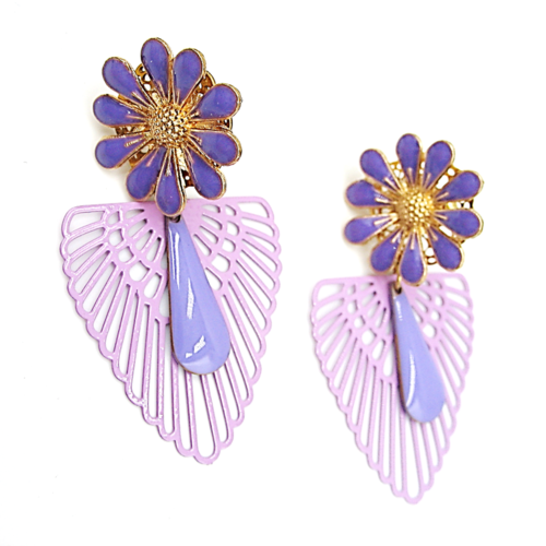 Boucles d'oreilles fleurs  mauves