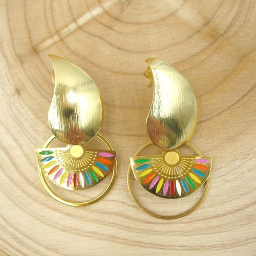 Boucles d'oreilles éventails multicolores émaillés