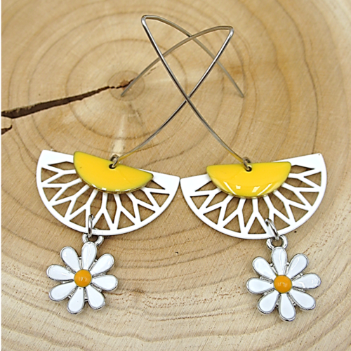 Boucles d'oreilles  florales pâquerettes