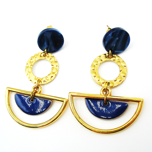 Boucles d'oreilles demi lune bleues