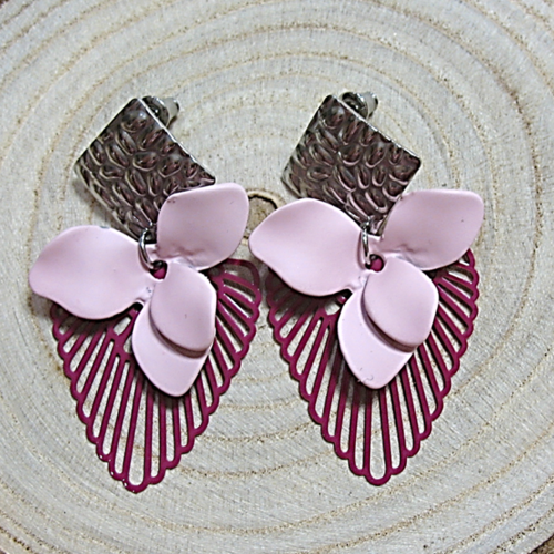 Boucles d'oreilles fleurs roses