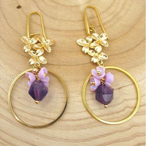 Boucles d'oreilles florales en acier inoxydable améthyste