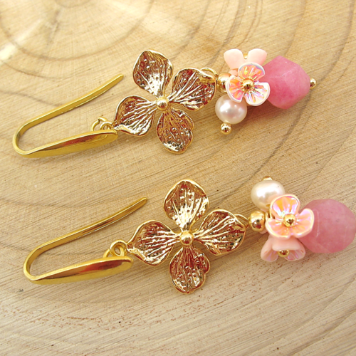 Boucles d'oreilles florales rose