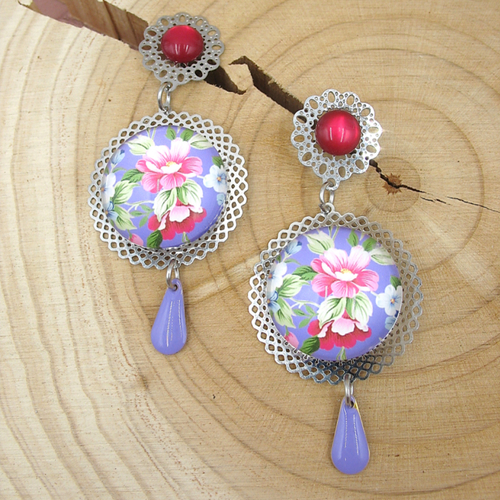 Boucles d'oreilles  cabochons  sur supports en acier inoxydable