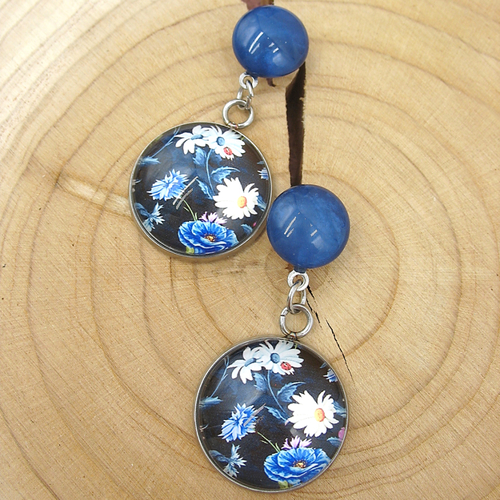 Boucles d'oreilles cabochon bleu
